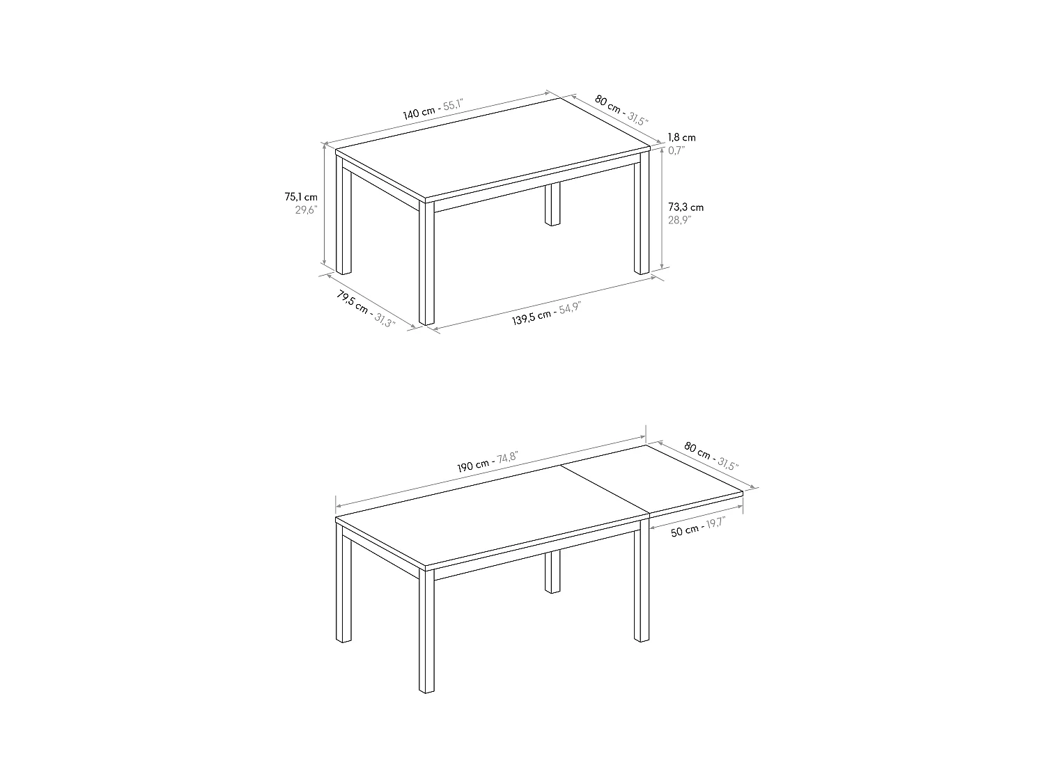 Tavolo allungabile Cecilia, Top nobilitato, Base Metallo,Made in Italy, Basamento bianco, Bianco frassinato, 140x80x75 cm
