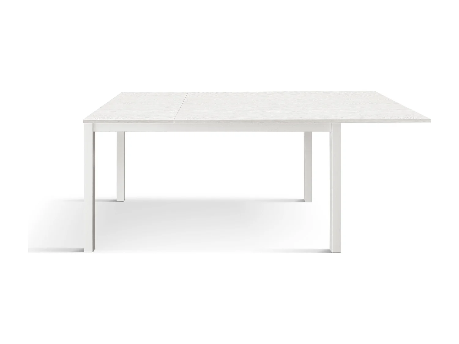 Tavolo allungabile Cecilia, Top nobilitato, Base Metallo,Made in Italy, Basamento bianco, Bianco frassinato, 140x80x75 cm