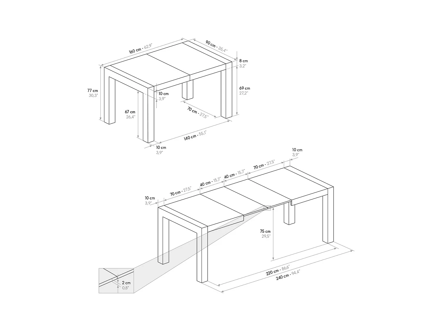 Tavolo allungabile Jolie, Grigio Cemento, Nobilitato melaminico, Made in Italy, da 160 a 240