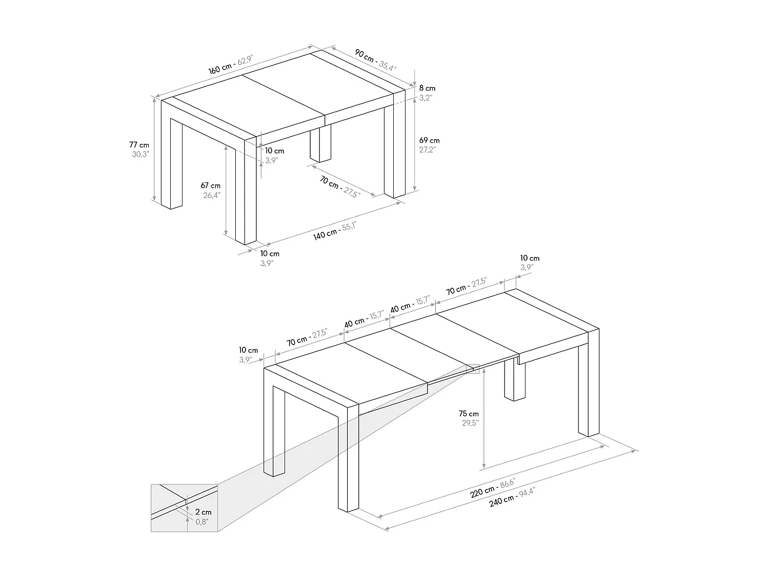 Tavolo allungabile Jolie, Grigio Cemento, Nobilitato melaminico, Made in Italy, da 160 a 240