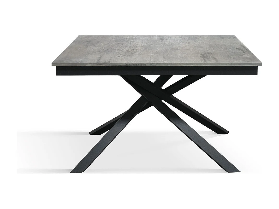 Tavolo Allungabile Walter, Gambe Incrociate, Made in Italy, Basamento Bianco, Grigio Cemento, 120x80x76 cm