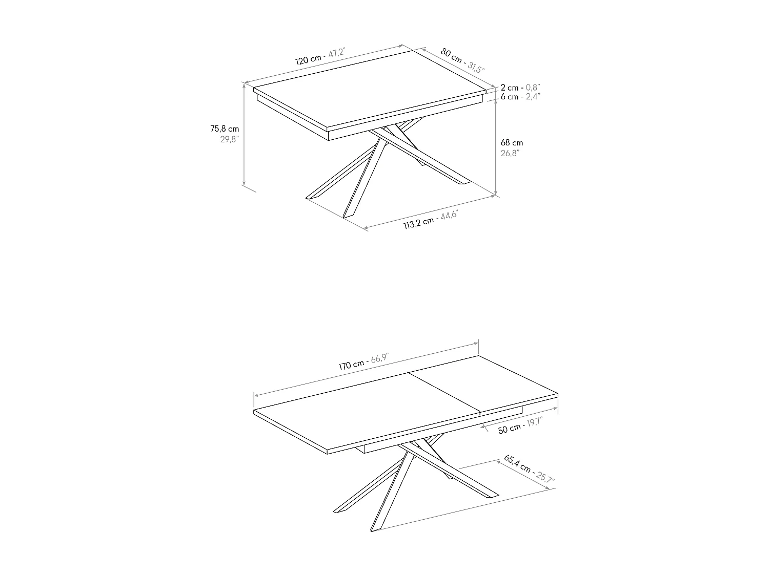 Tavolo Allungabile Walter, Gambe Incrociate, Made in Italy, Basamento Bianco, Grigio Cemento, 120x80x76 cm
