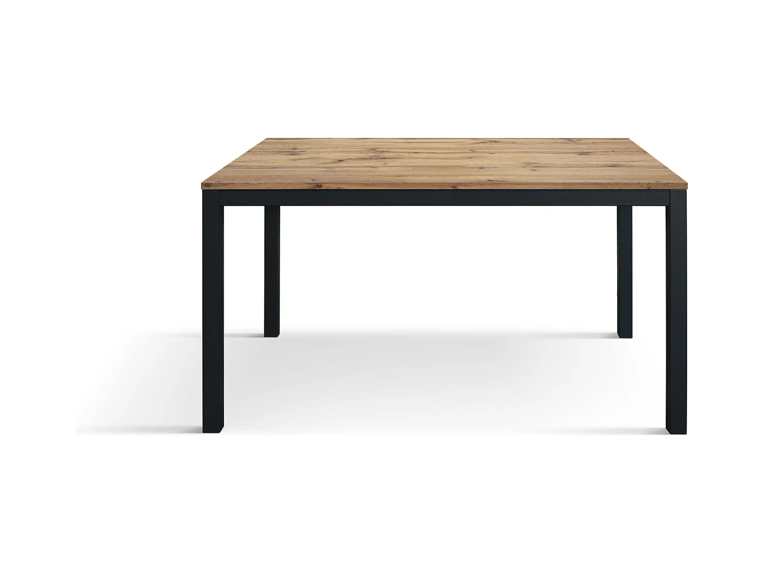 Tavolo allungabile Elena, Top nobilitato, Base Metallo,Made in Italy, Basamento nero, Rovere rustico, 160x90x75 cm