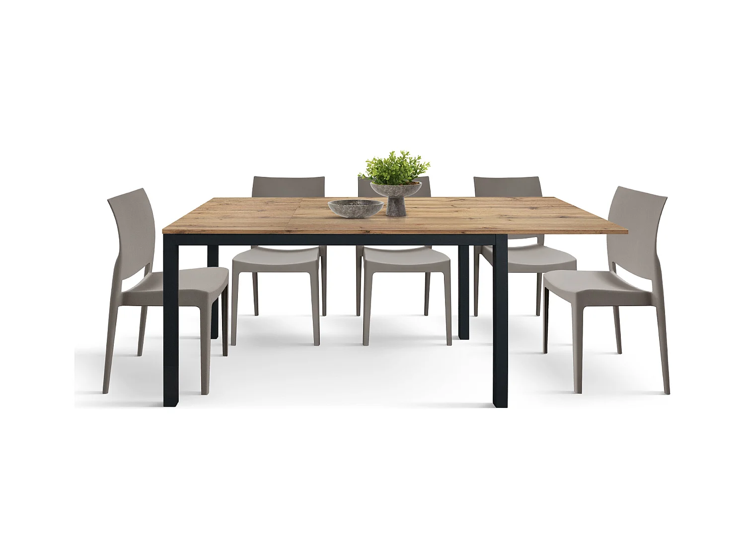 Tavolo allungabile Elena, Top nobilitato, Base Metallo,Made in Italy, Basamento nero, Rovere rustico, 160x90x75 cm