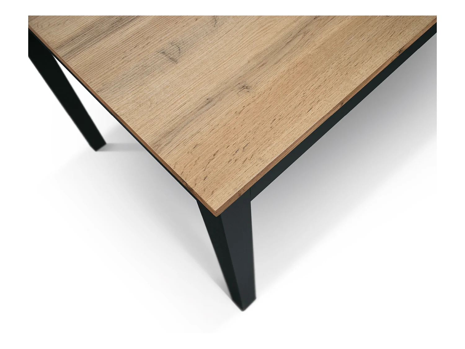 Tavolo allungabile Elena, Top nobilitato, Base Metallo,Made in Italy, Basamento nero, Rovere rustico, 160x90x75 cm