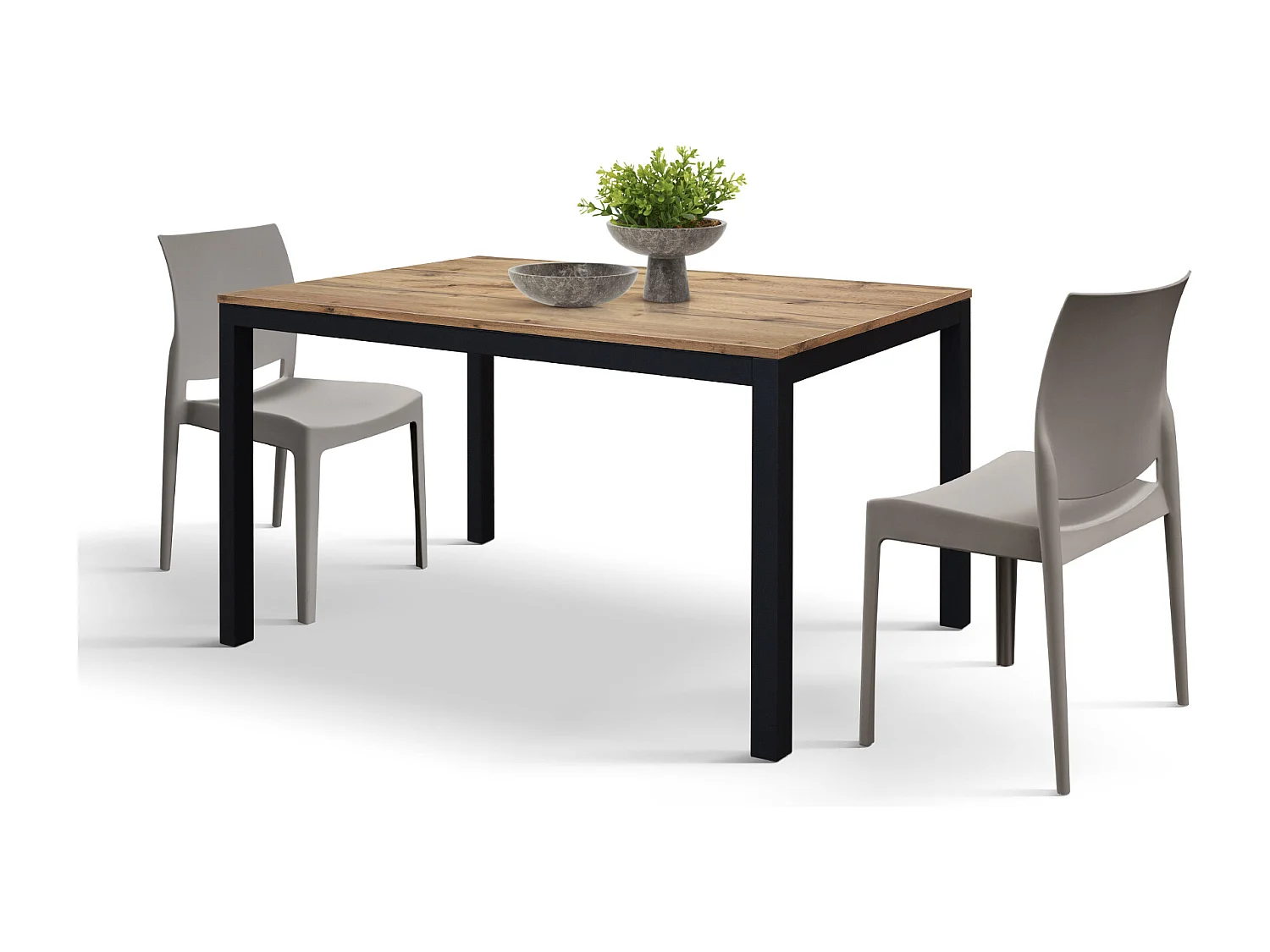 Tavolo allungabile Elena, Top nobilitato, Base Metallo,Made in Italy, Basamento nero, Rovere rustico, 160x90x75 cm