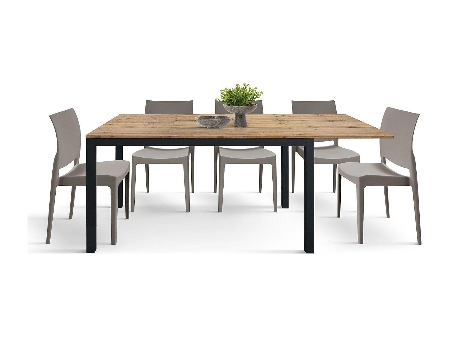 Tavolo allungabile Elena, Top nobilitato, Base Metallo,Made in Italy, Basamento nero, Rovere rustico, 160x90x75 cm