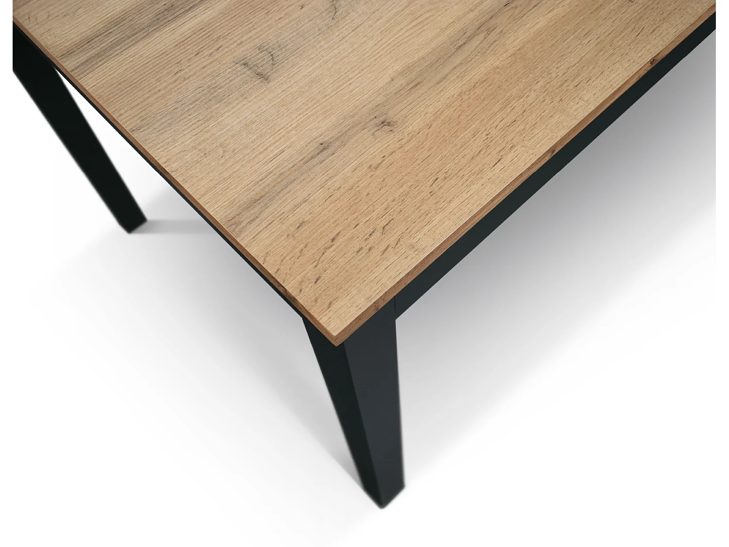 Tavolo allungabile Elena, Top nobilitato, Base Metallo,Made in Italy, Basamento nero, Rovere rustico, 160x90x75 cm