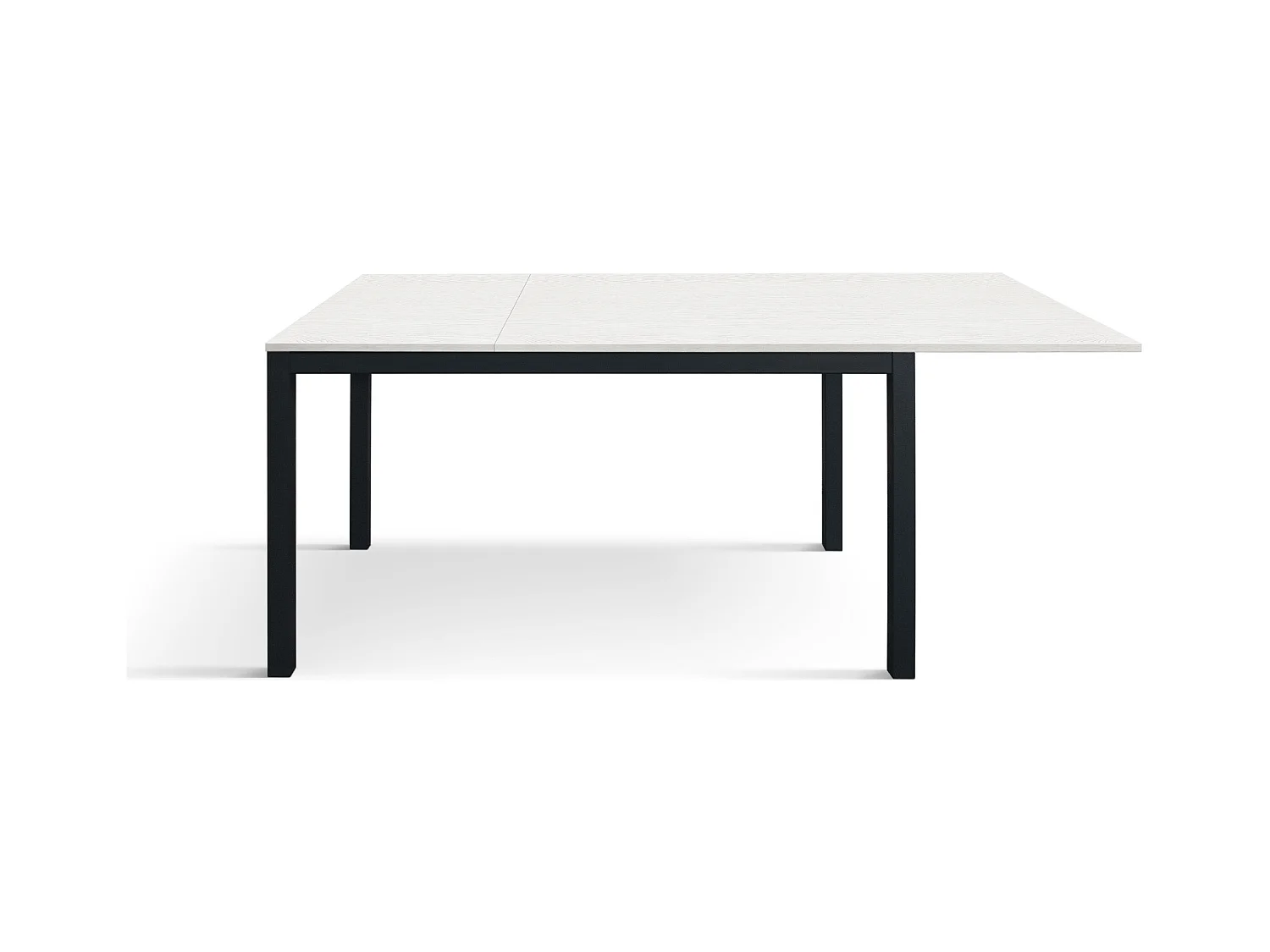 Tavolo allungabile Lucia, Top nobilitato, Base Metallo,Made in Italy, Basamento nero, Bianco frassinato, 160x90x75 cm