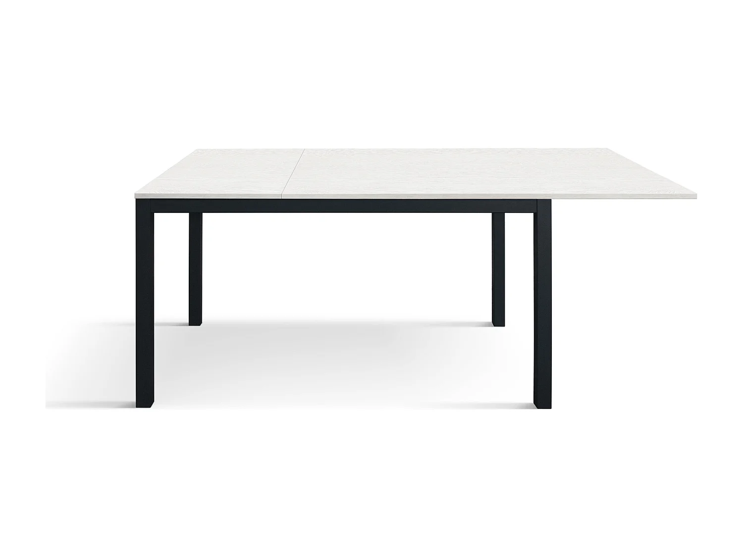 Tavolo allungabile Lucia, Top nobilitato, Base Metallo,Made in Italy, Basamento nero, Bianco frassinato, 160x90x75 cm