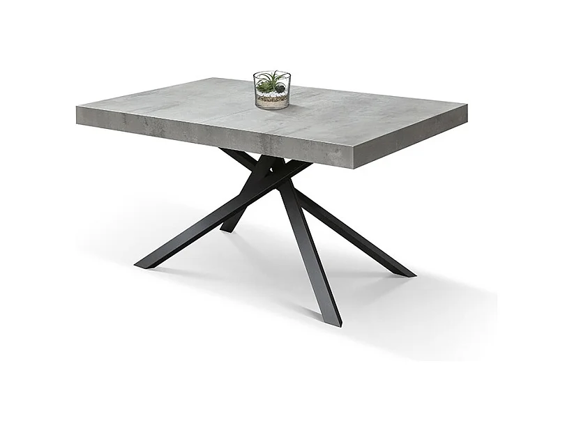 Tavolo Allungabile Elise, Gambe Incrociate , Made in Italy, 160 x 90 x 74 cm, Grigio Cemento con Gamba Nera