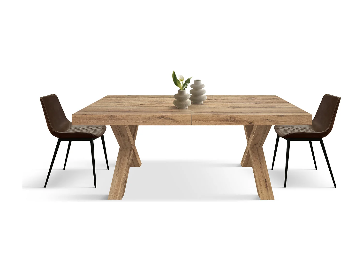Tavolo Allungabile Marco, Gambe Incrociate a X, Made in Italy, Basamento rovere, Rovere rustico, 180x90x76 cm