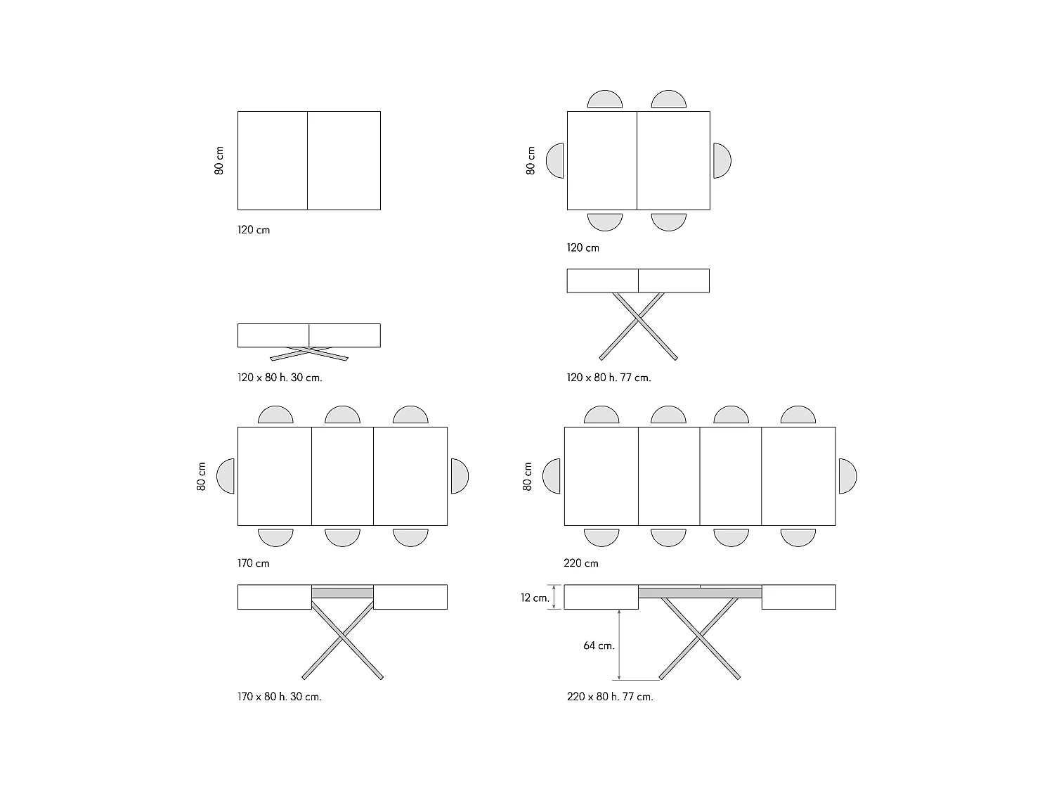 Tavolo Trasformabile Valentina, Tavolo Sollevabile, Tavolo Allungabile, Rovere Rustico, Nobilitato Melaminico,Gambe Metallo Nere, Da 120 a 220 cm,Made in Italy