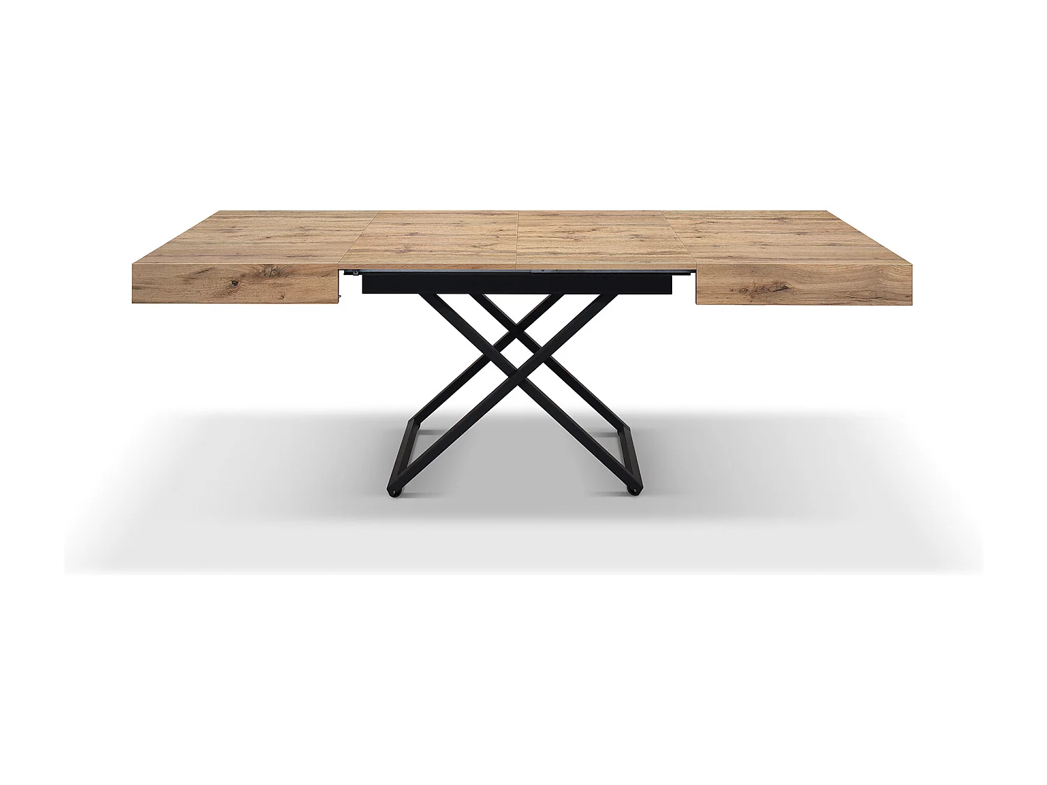 Tavolo Trasformabile Valentina, Tavolo Sollevabile, Tavolo Allungabile, Rovere Rustico, Nobilitato Melaminico,Gambe Metallo Nere, Da 120 a 220 cm,Made in Italy