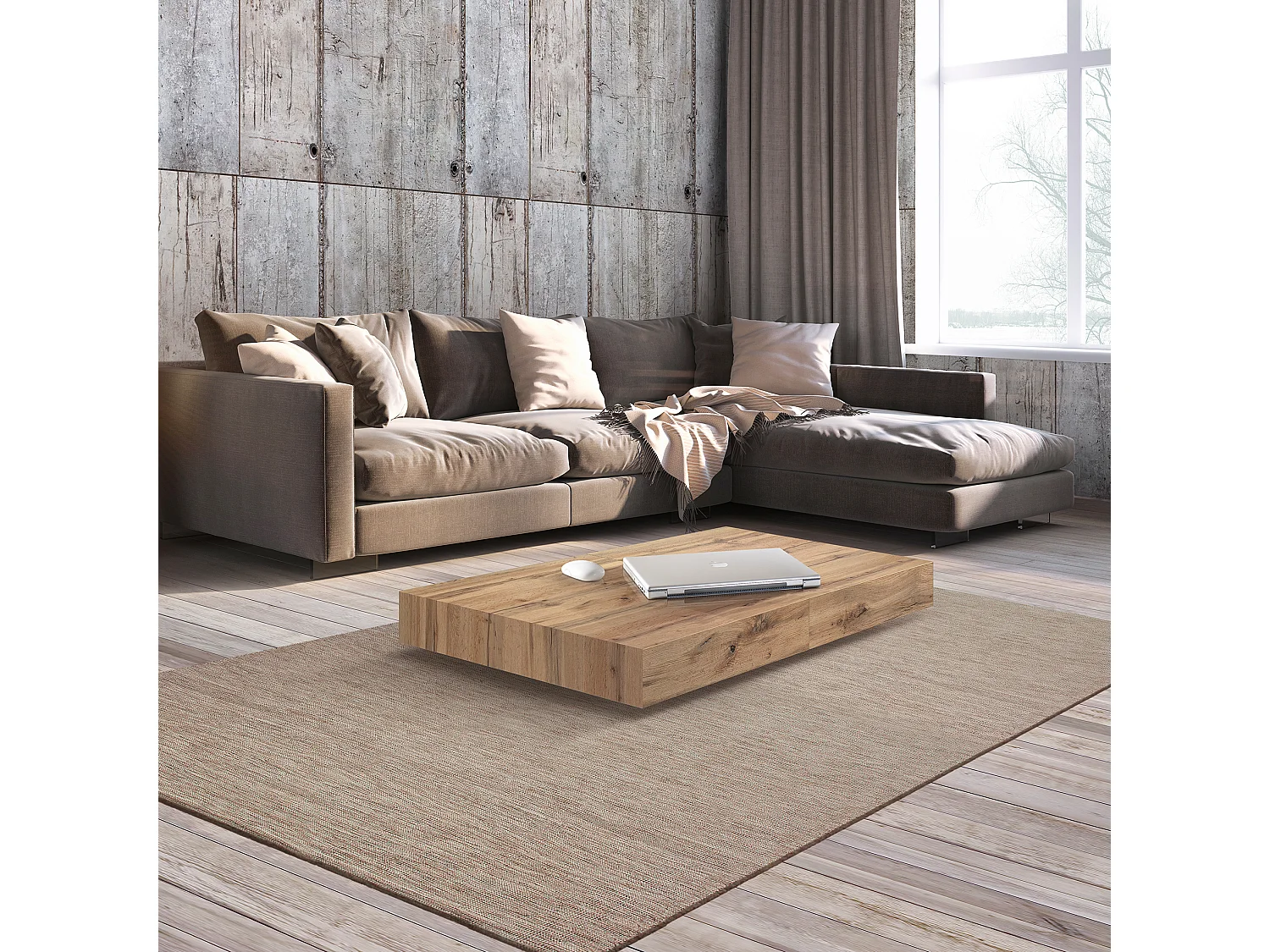 Tavolo Trasformabile Valentina, Tavolo Sollevabile, Tavolo Allungabile, Rovere Rustico, Nobilitato Melaminico,Gambe Metallo Nere, Da 120 a 220 cm,Made in Italy