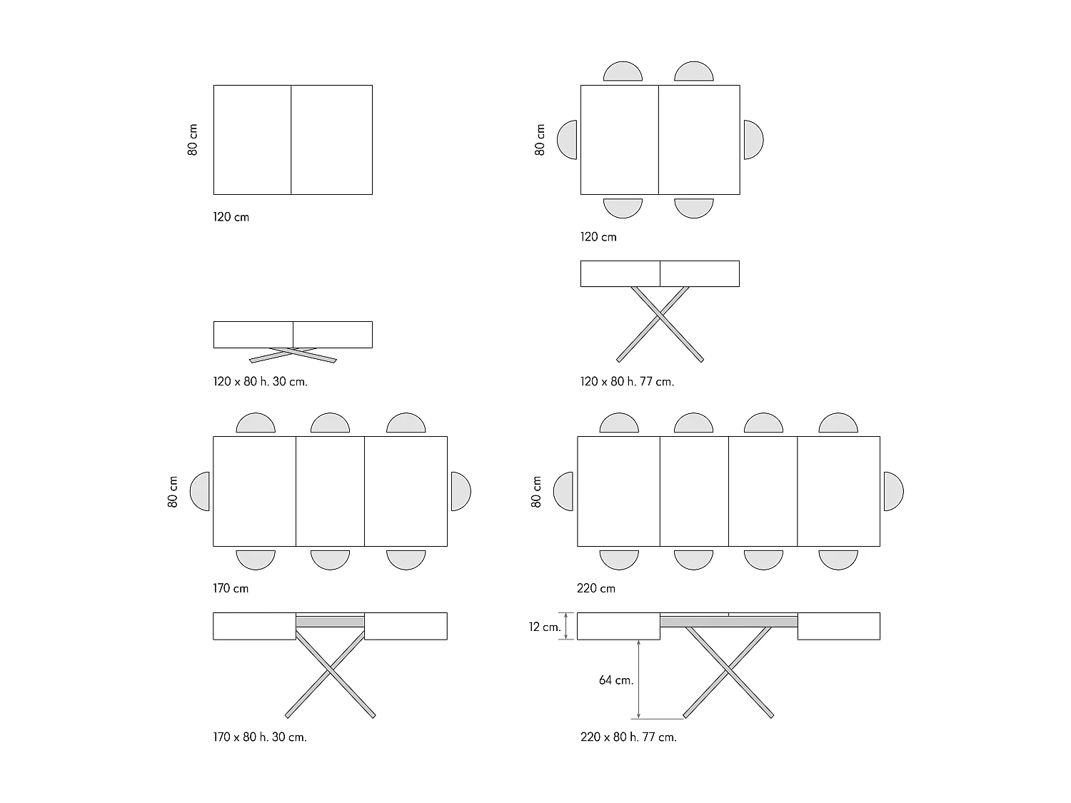Tavolo Trasformabile Valentina, Tavolo Sollevabile, Tavolo Allungabile, Rovere Rustico, Nobilitato Melaminico,Gambe Metallo Nere, Da 120 a 220 cm,Made in Italy