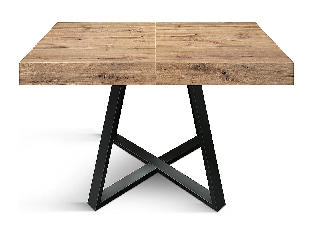 Tavolo Allungabile Bruno, Gambe Incrociate Nere, Tavolo Cucina, Tavolo Sala Da Pranzo, Tavolo Estensibile, Rovere rustico, 95x90x75.5 cm
