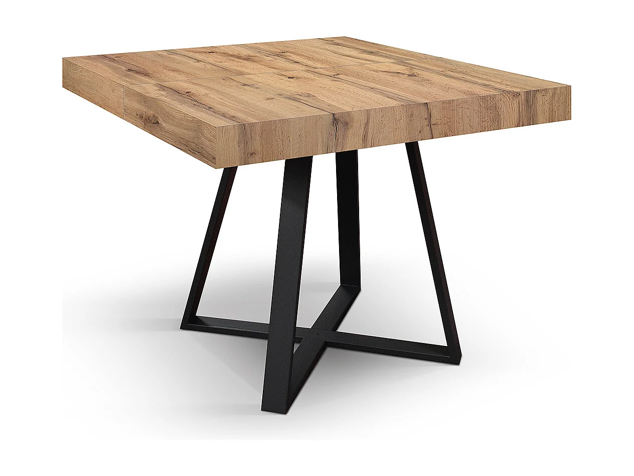 Tavolo Allungabile Bruno, Gambe Incrociate Nere, Tavolo Cucina, Tavolo Sala Da Pranzo, Tavolo Estensibile, Rovere rustico, 95x90x75.5 cm