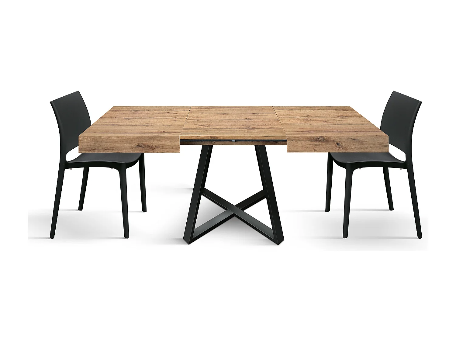 Tavolo Allungabile Bruno, Gambe Incrociate Nere, Tavolo Cucina, Tavolo Sala Da Pranzo, Tavolo Estensibile, Rovere rustico, 95x90x75.5 cm