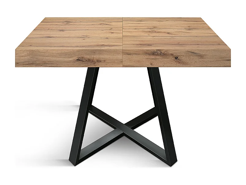 Tavolo Allungabile Bruno, Gambe Incrociate Nere, Tavolo Cucina, Tavolo Sala Da Pranzo, Tavolo Estensibile, Rovere rustico, 95x90x75.5 cm