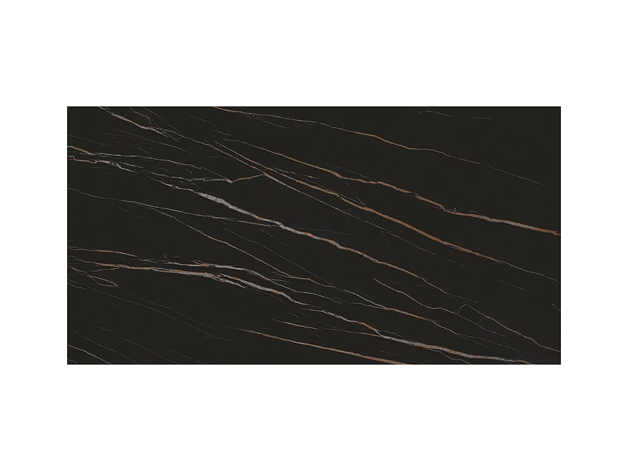 Tavolo allungabile Romeo,Piano in ceramica matt golden nero, gambe in metallo bronzo a X, 180x90 cm