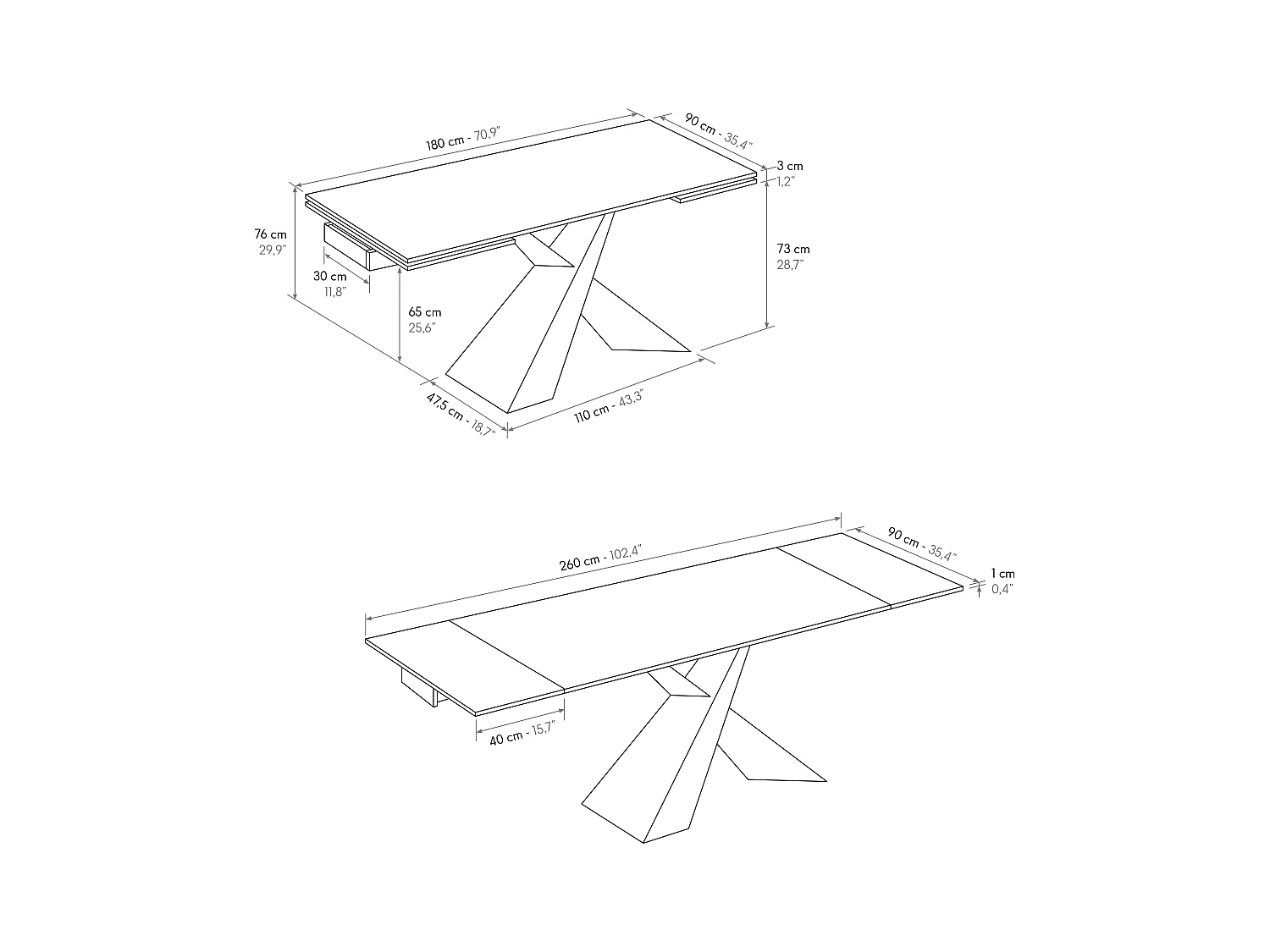 Tavolo allungabile Romeo,Piano in ceramica matt golden nero, gambe in metallo bronzo a X, 180x90 cm