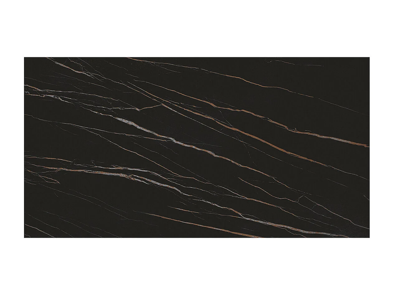 Tavolo allungabile Romeo,Piano in ceramica matt golden nero, gambe in metallo bronzo a X, 180x90 cm