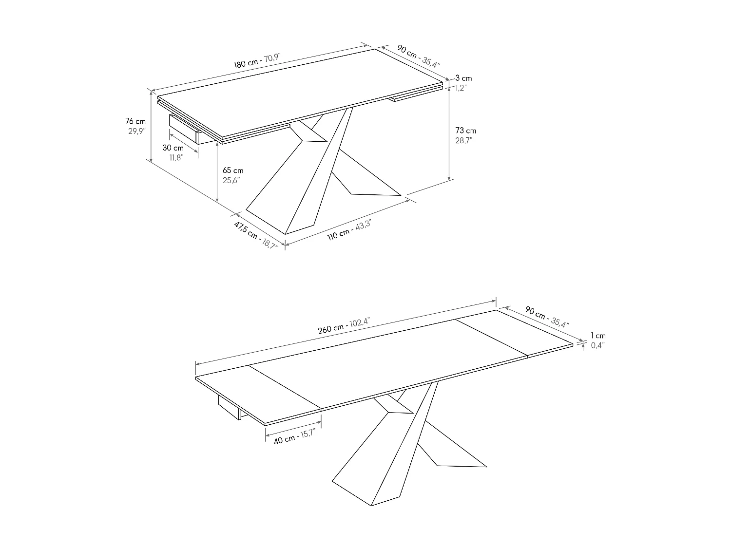 Tavolo allungabile Romeo,Piano in ceramica matt golden nero, gambe in metallo bronzo a X, 180x90 cm