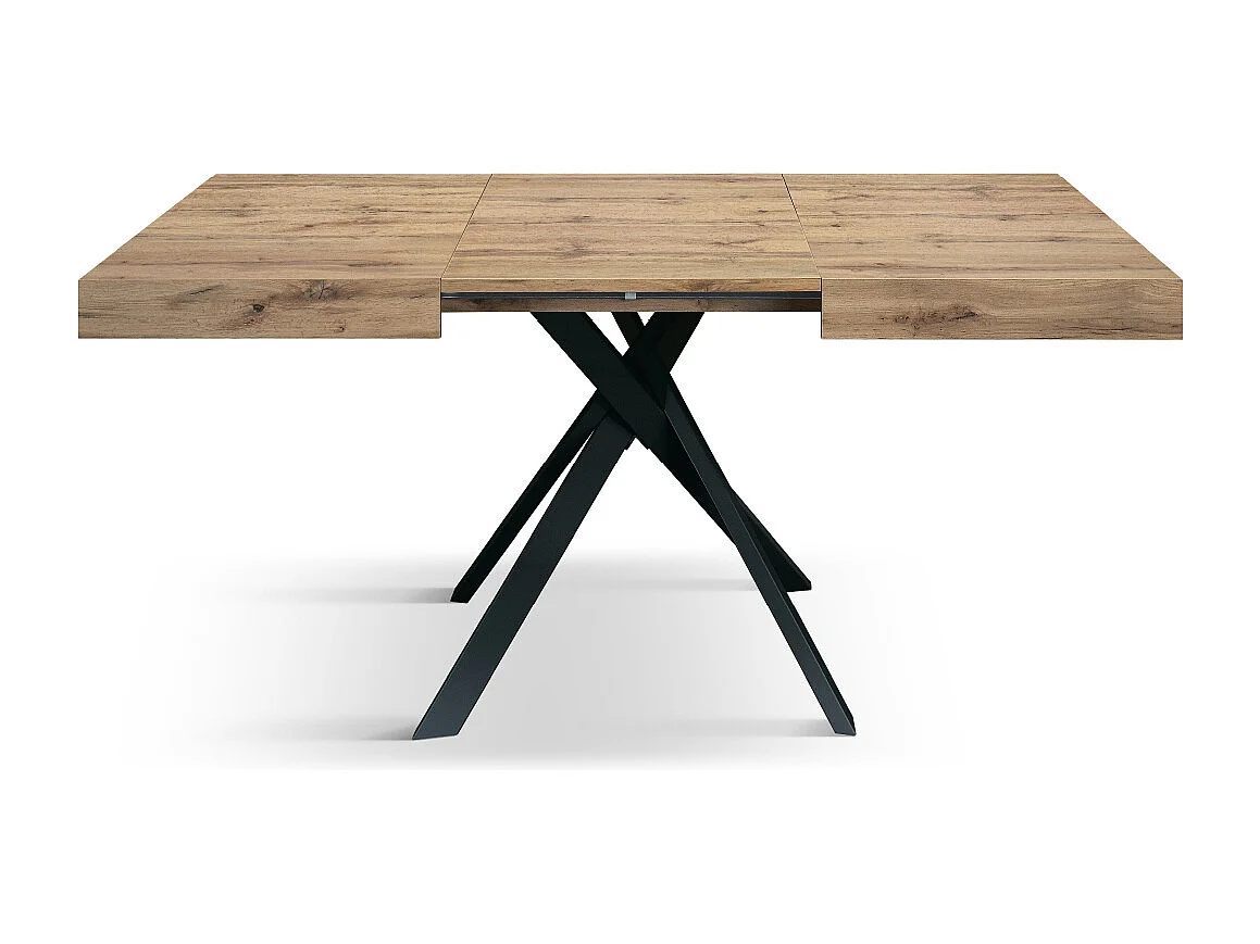 Tavolo Allungabile Leonardo, Gambe Incrociate Nere, Made In Italy, Rovere Rustico, Tavolo Cucina, Tavolo Sala Da Pranzo, Tavolo Estensibile, 95x90x76 cm