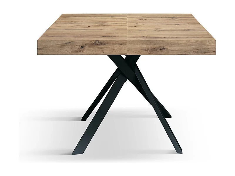 Tavolo Allungabile Leonardo, Gambe Incrociate Nere, Made In Italy, Rovere Rustico, Tavolo Cucina, Tavolo Sala Da Pranzo, Tavolo Estensibile, 95x90x76 cm