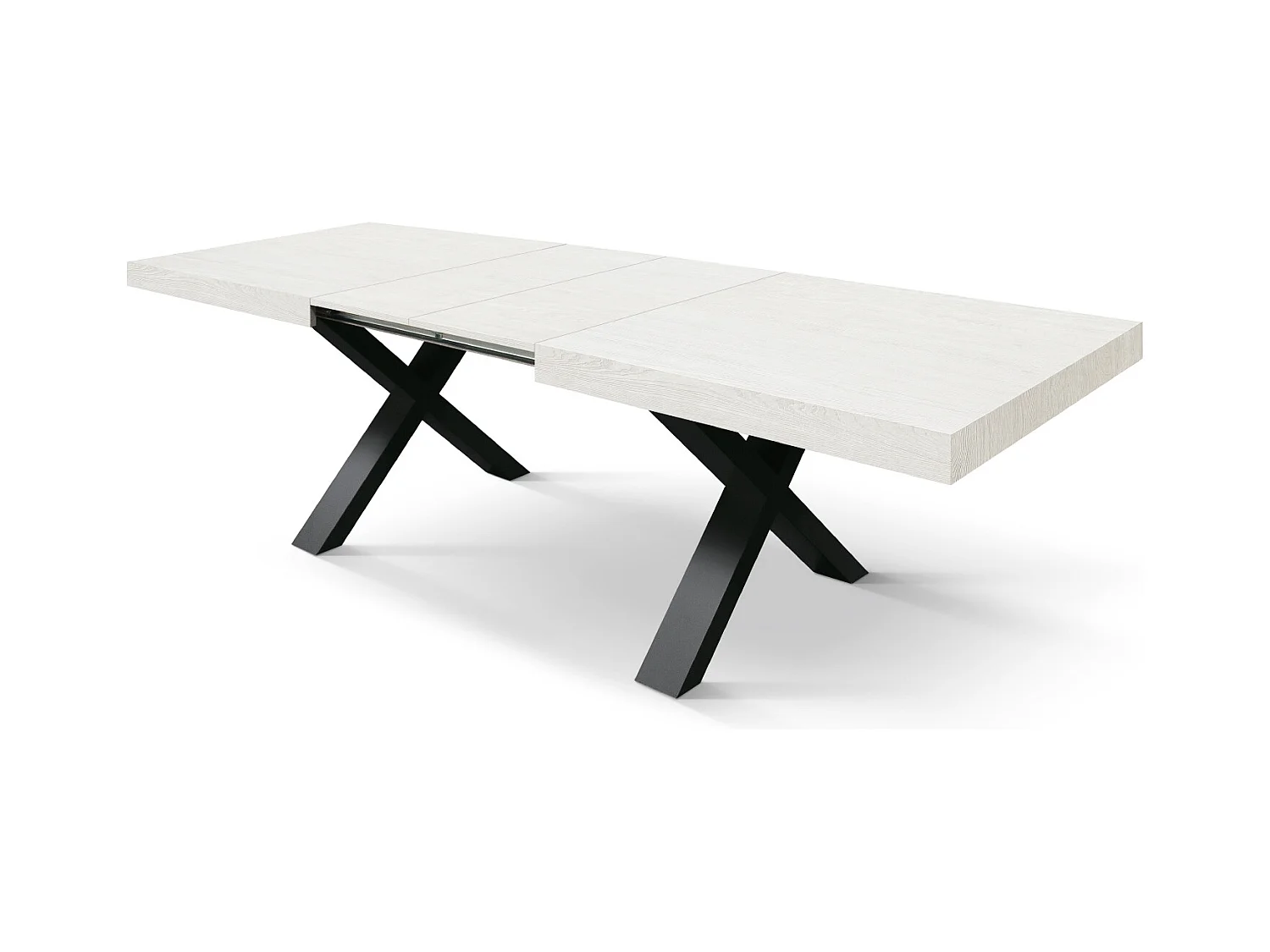 Tavolo Allungabile Nadir, Gambe Incrociate a X, Made in Italy, Basamento nero, Bianco frassinato, 160x90x76 cm