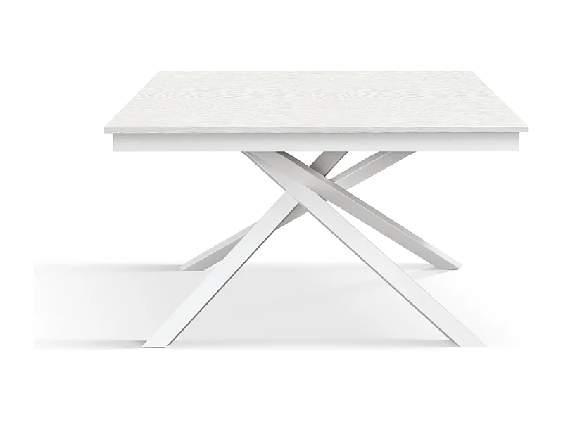 Tavolo Allungabile Vasco, Gambe Incrociate, Made in Italy, Basamento Bianco, Bianco Frassinato, 120x80x76 cm