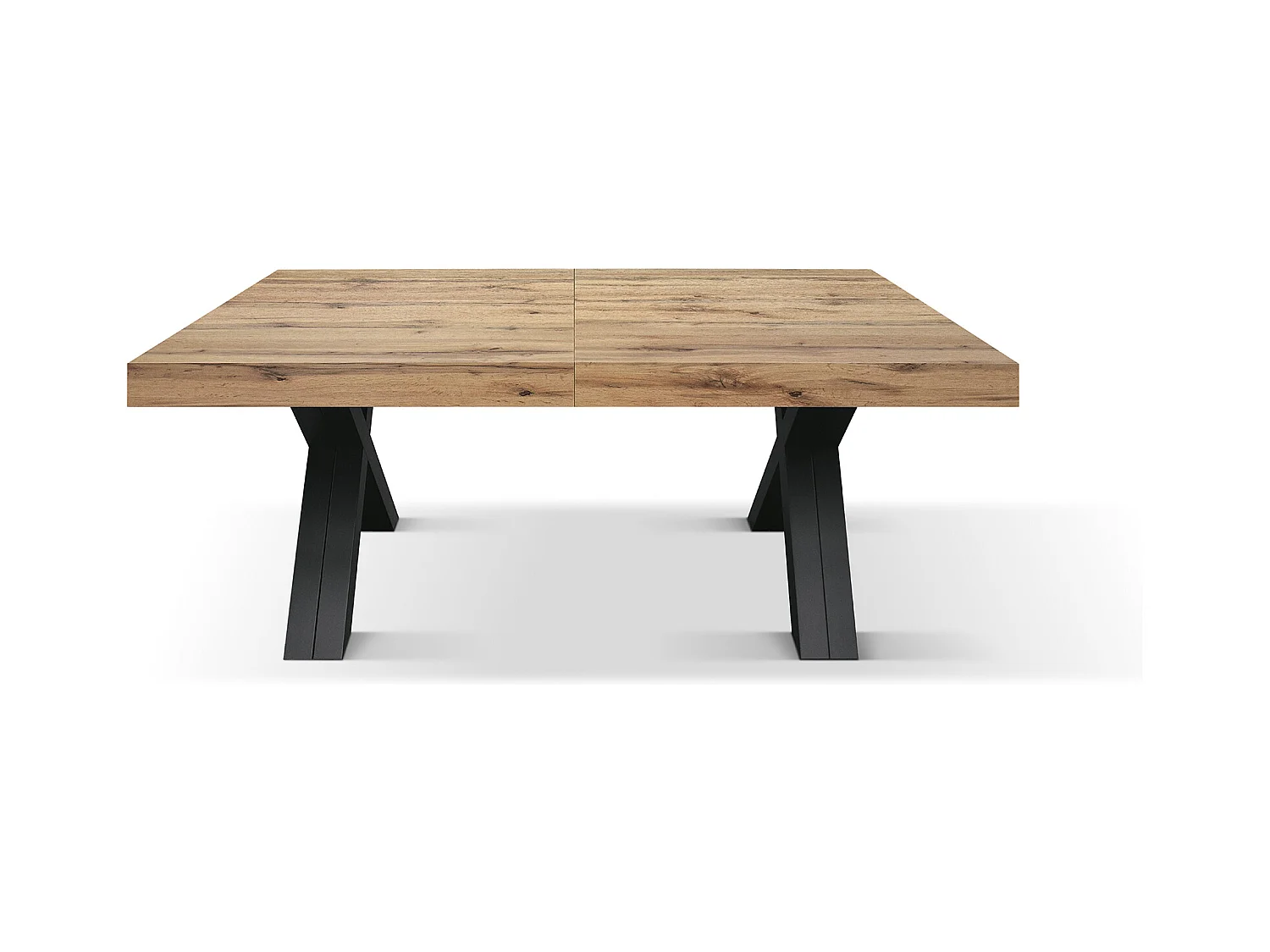 Tavolo allungabile Roberta, Rovere Rustico, Nobilitato melaminico,Gambe in MDF nere a X, da 180 a 480 cm,Made in Italy