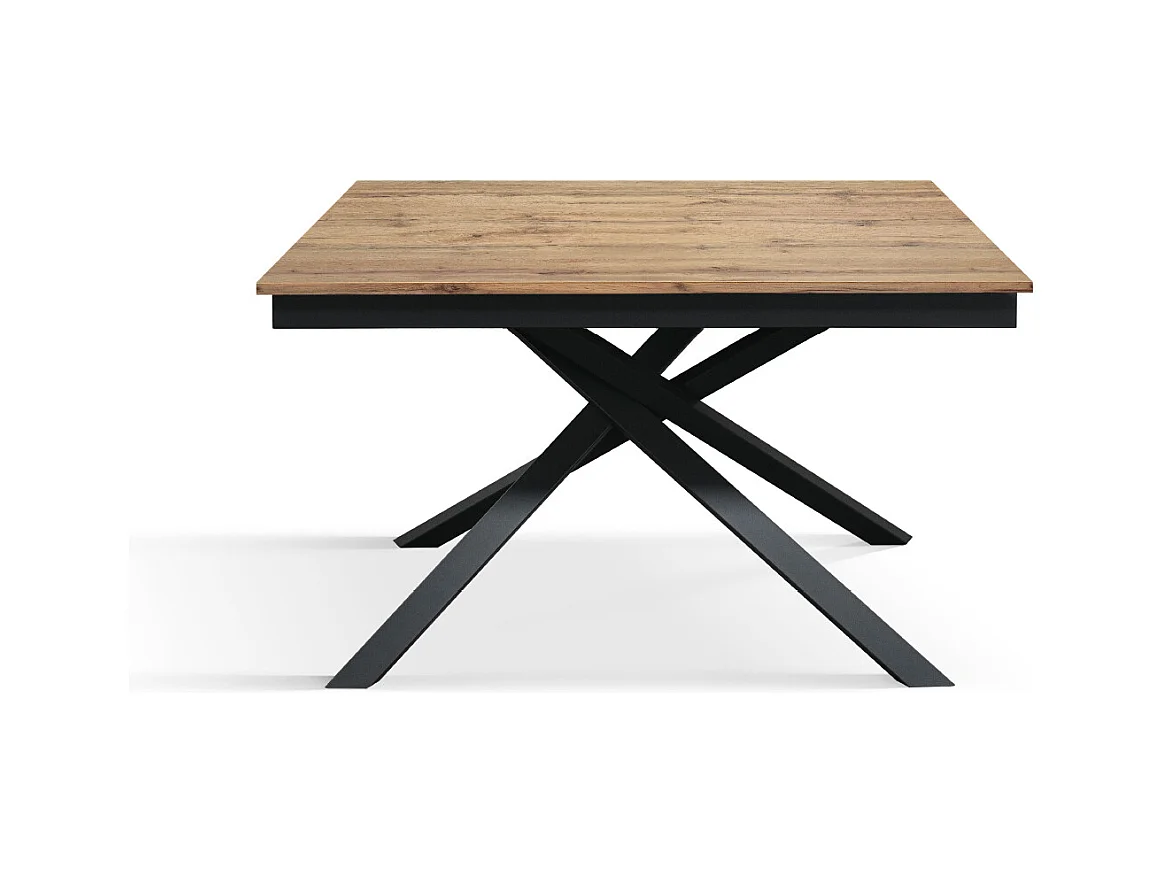 Tavolo Allungabile Marisa, Gambe Incrociate, Made in Italy, Basamento Nero, Rovere Rustico, 120x80x76 cm
