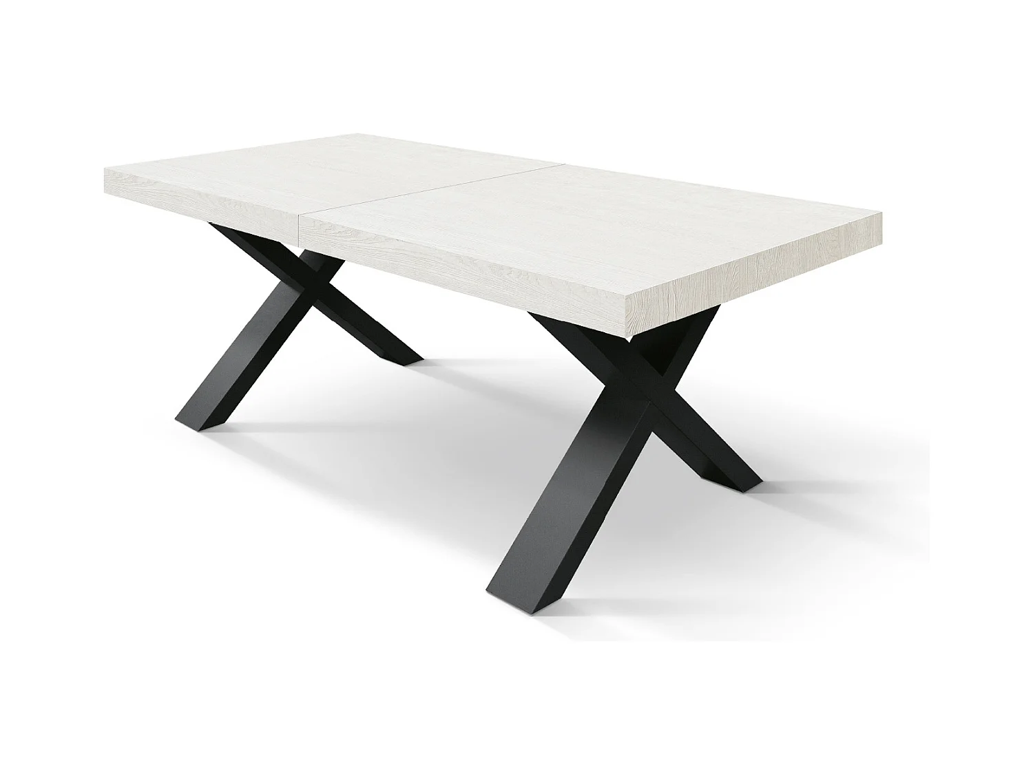 Tavolo Allungabile Linda, Gambe Incrociate a X, Made in Italy, Basamento nero, Bianco frassinato, 180x90x76 cm