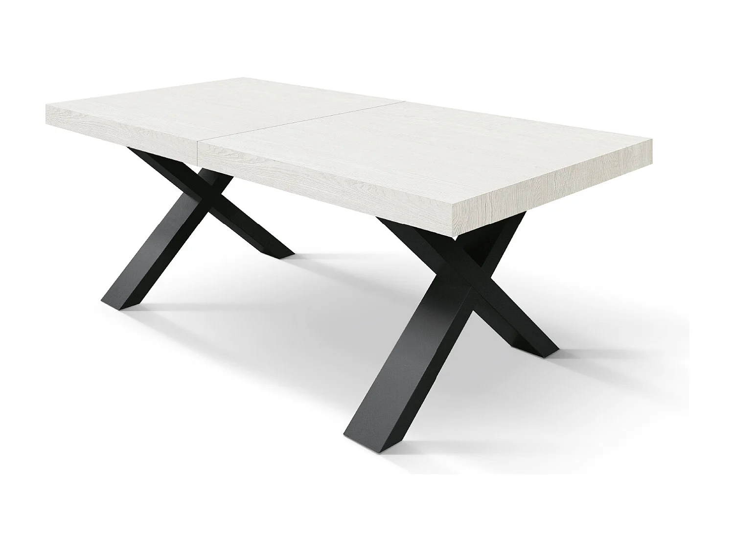 Tavolo Allungabile Linda, Gambe Incrociate a X, Made in Italy, Basamento nero, Bianco frassinato, 180x90x76 cm