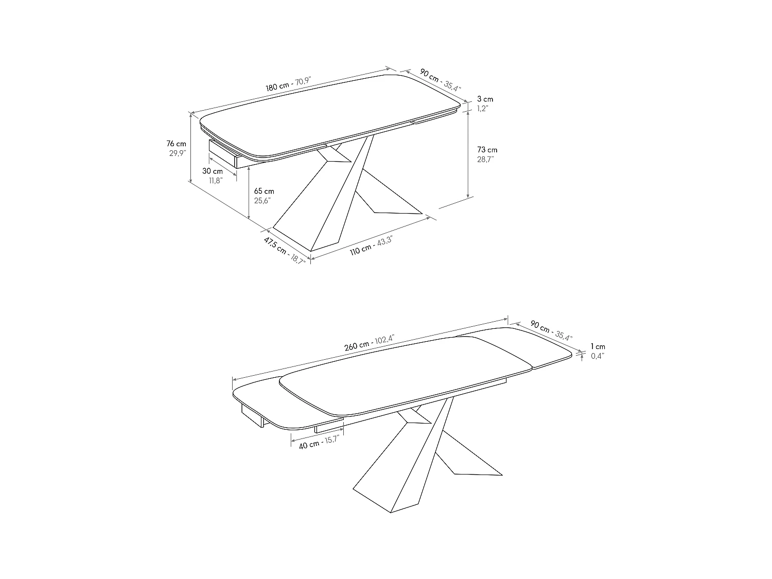 Tavolo allungabile Adamo,Piano in ceramica bianco arabesco, gambe in metallo bronzo a X, 180x90 cm