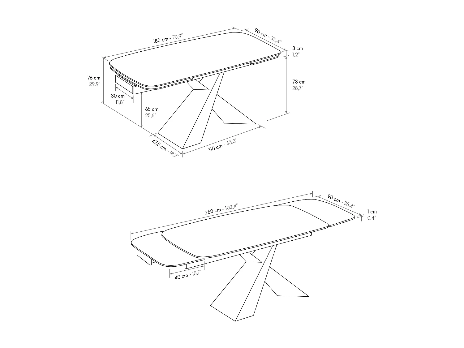 Tavolo allungabile Adamo,Piano in ceramica bianco arabesco, gambe in metallo bronzo a X, 180x90 cm