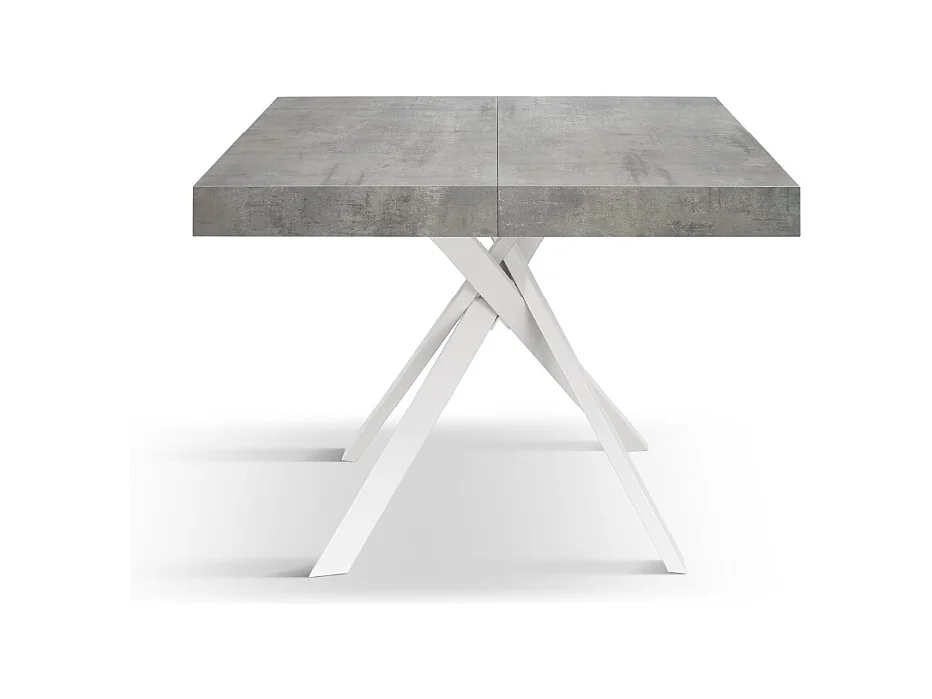 Tavolo Allungabile Fulvio, Gambe Incrociate Bianche, Made In Italy, Grigio Cemento, Tavolo Cucina, Tavolo Sala Da Pranzo, Tavolo Estensibile, 95x90x76 cm