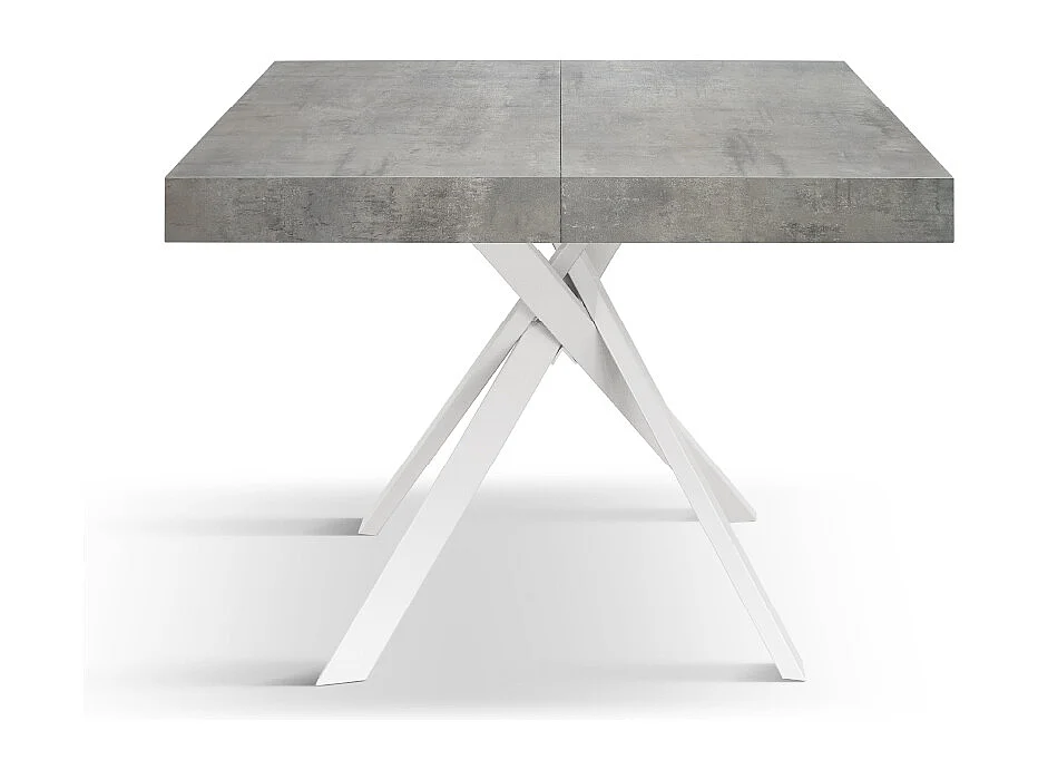 Tavolo Allungabile Fulvio, Gambe Incrociate Bianche, Made In Italy, Grigio Cemento, Tavolo Cucina, Tavolo Sala Da Pranzo, Tavolo Estensibile, 95x90x76 cm