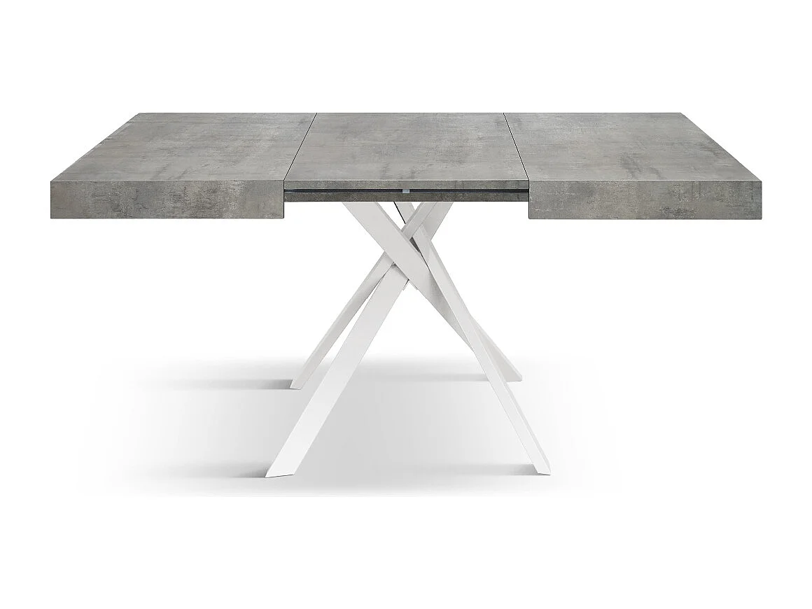 Tavolo Allungabile Fulvio, Gambe Incrociate Bianche, Made In Italy, Grigio Cemento, Tavolo Cucina, Tavolo Sala Da Pranzo, Tavolo Estensibile, 95x90x76 cm