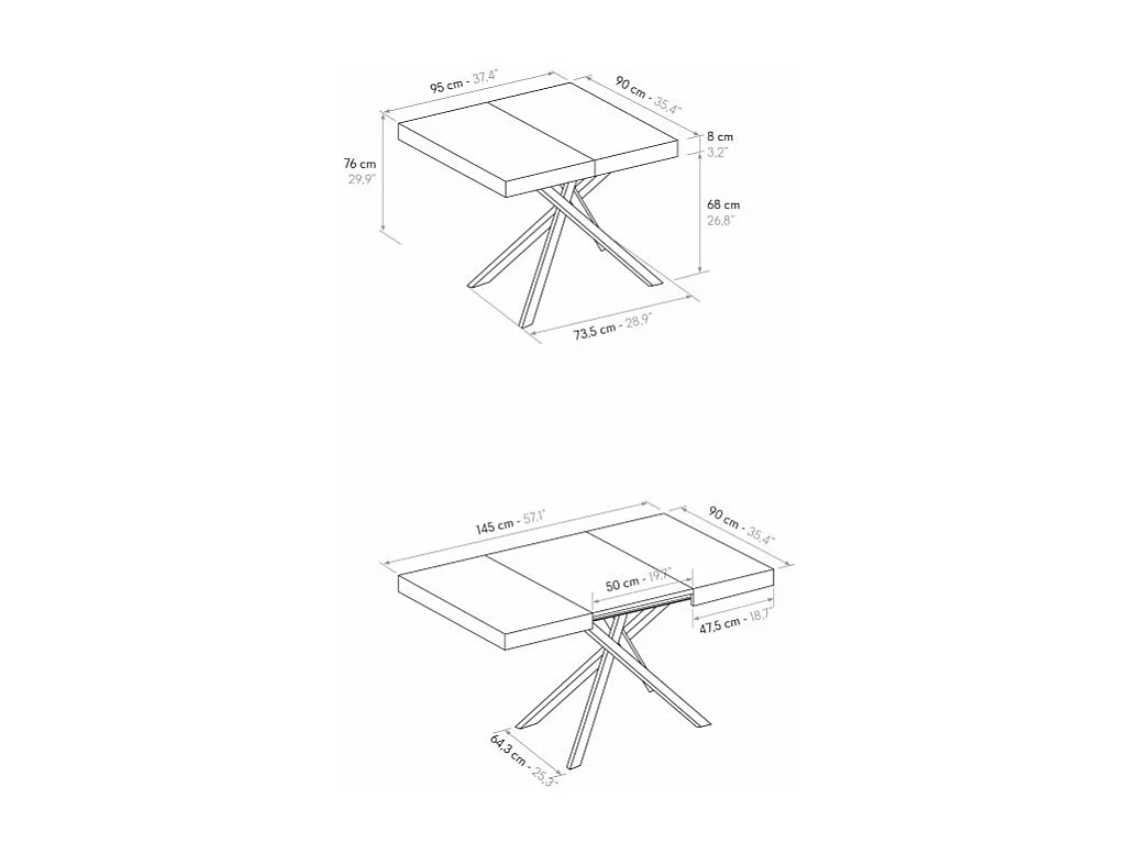 Tavolo Allungabile Fulvio, Gambe Incrociate Bianche, Made In Italy, Grigio Cemento, Tavolo Cucina, Tavolo Sala Da Pranzo, Tavolo Estensibile, 95x90x76 cm