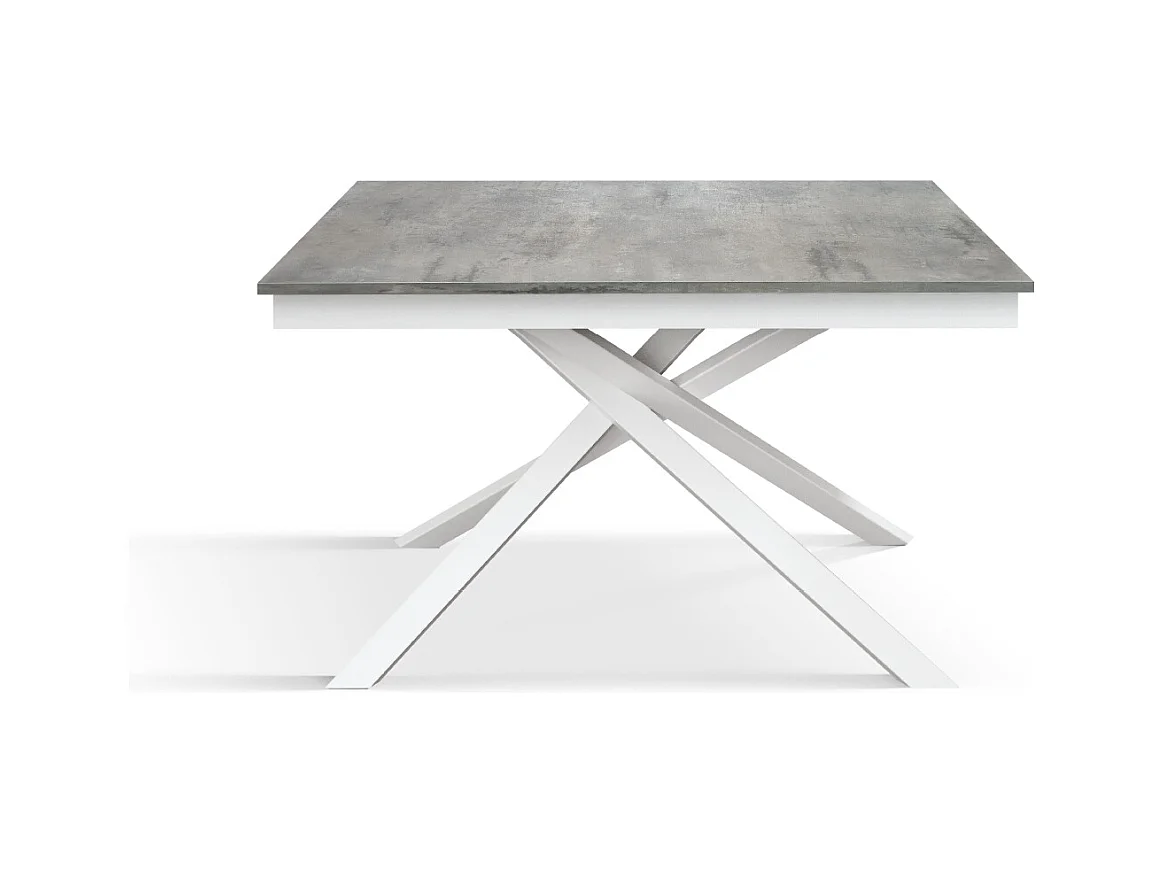 Tavolo Allungabile Delia, Gambe Incrociate, Made in Italy, Basamento Bianco, Grigio Cemento, 160x90x76 cm