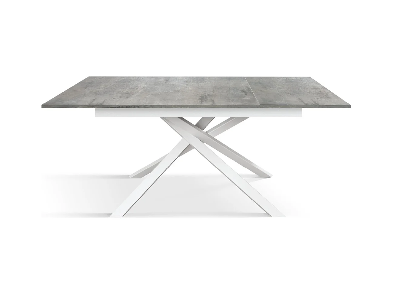 Tavolo Allungabile Delia, Gambe Incrociate, Made in Italy, Basamento Bianco, Grigio Cemento, 160x90x76 cm