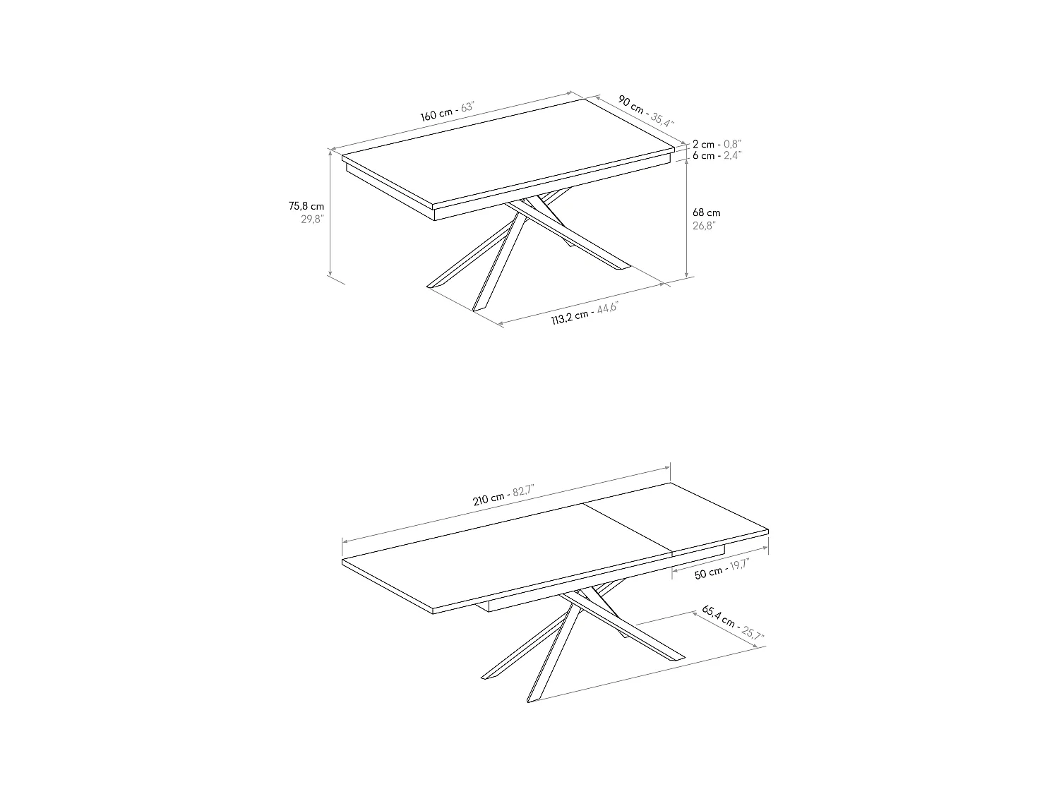 Tavolo Allungabile Delia, Gambe Incrociate, Made in Italy, Basamento Bianco, Grigio Cemento, 160x90x76 cm
