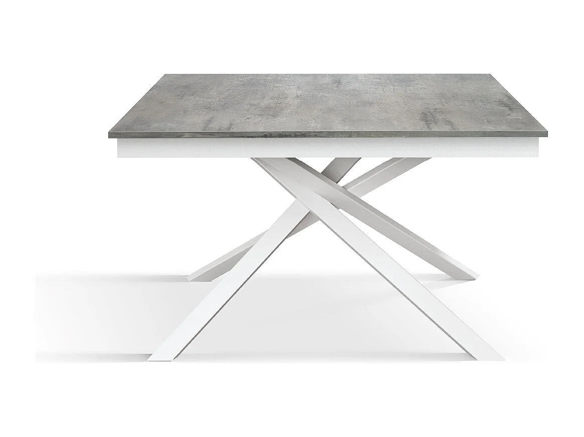 Tavolo Allungabile Delia, Gambe Incrociate, Made in Italy, Basamento Bianco, Grigio Cemento, 160x90x76 cm
