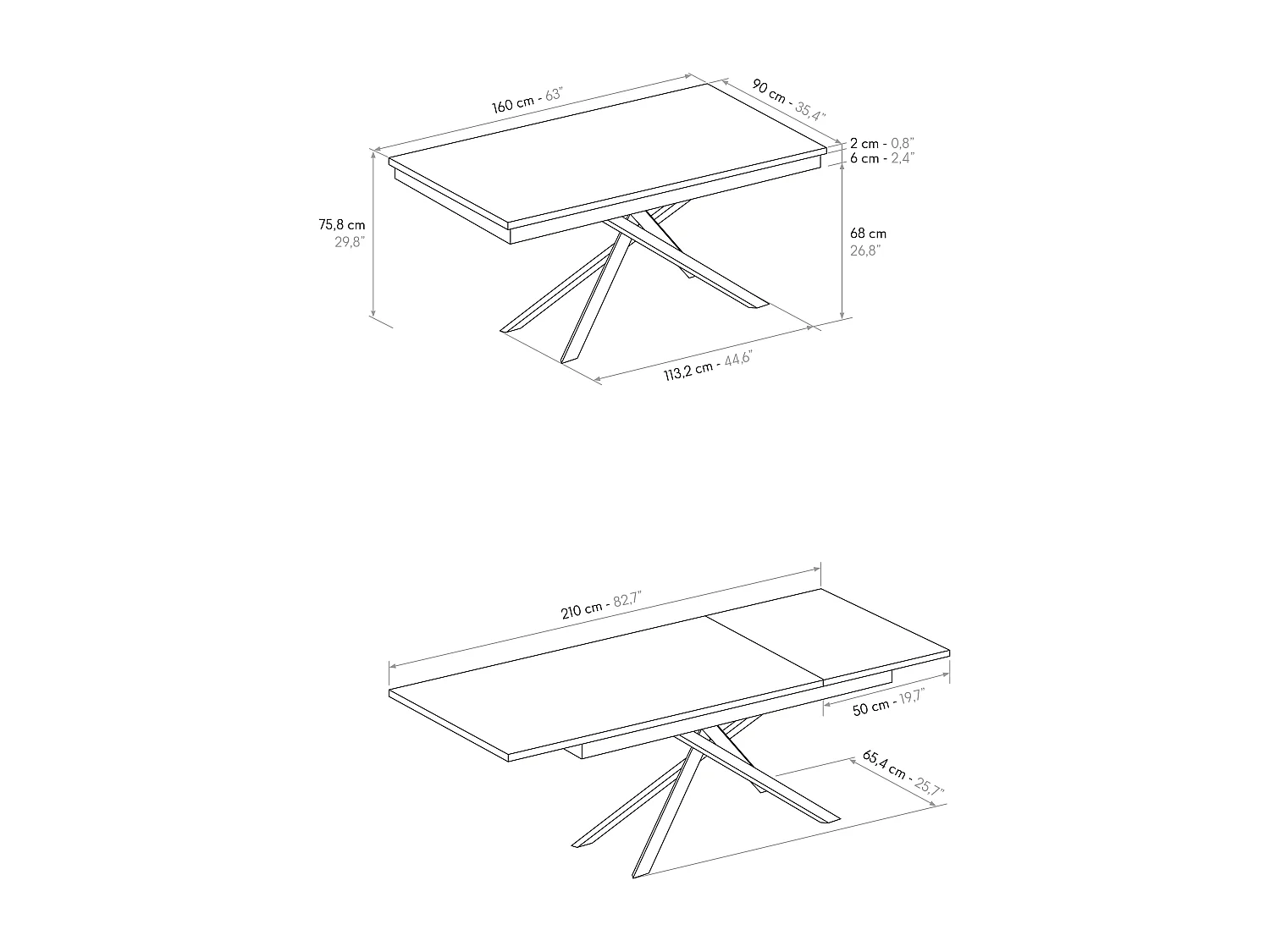 Tavolo Allungabile Delia, Gambe Incrociate, Made in Italy, Basamento Bianco, Grigio Cemento, 160x90x76 cm