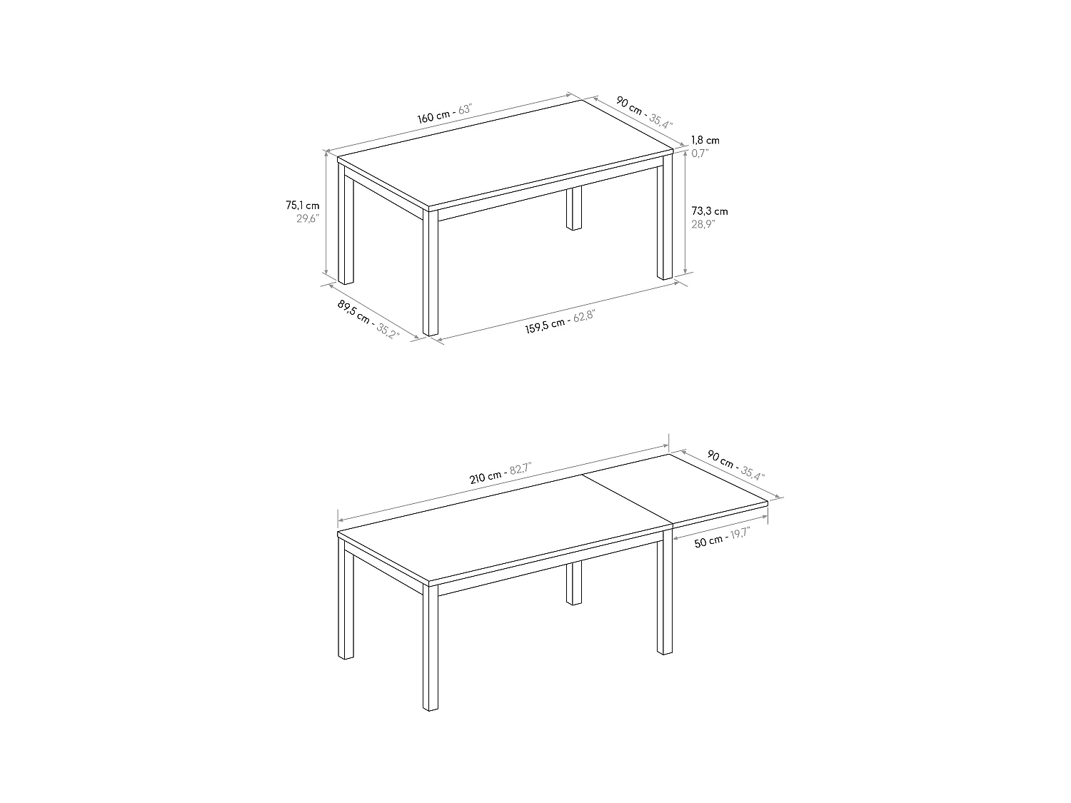 Tavolo allungabile Lucia, Top nobilitato, Base Metallo,Made in Italy, Basamento bianco, Bianco frassinato, 160x90x75 cm