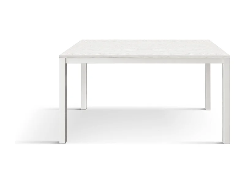 Tavolo allungabile Lucia, Top nobilitato, Base Metallo,Made in Italy, Basamento bianco, Bianco frassinato, 160x90x75 cm