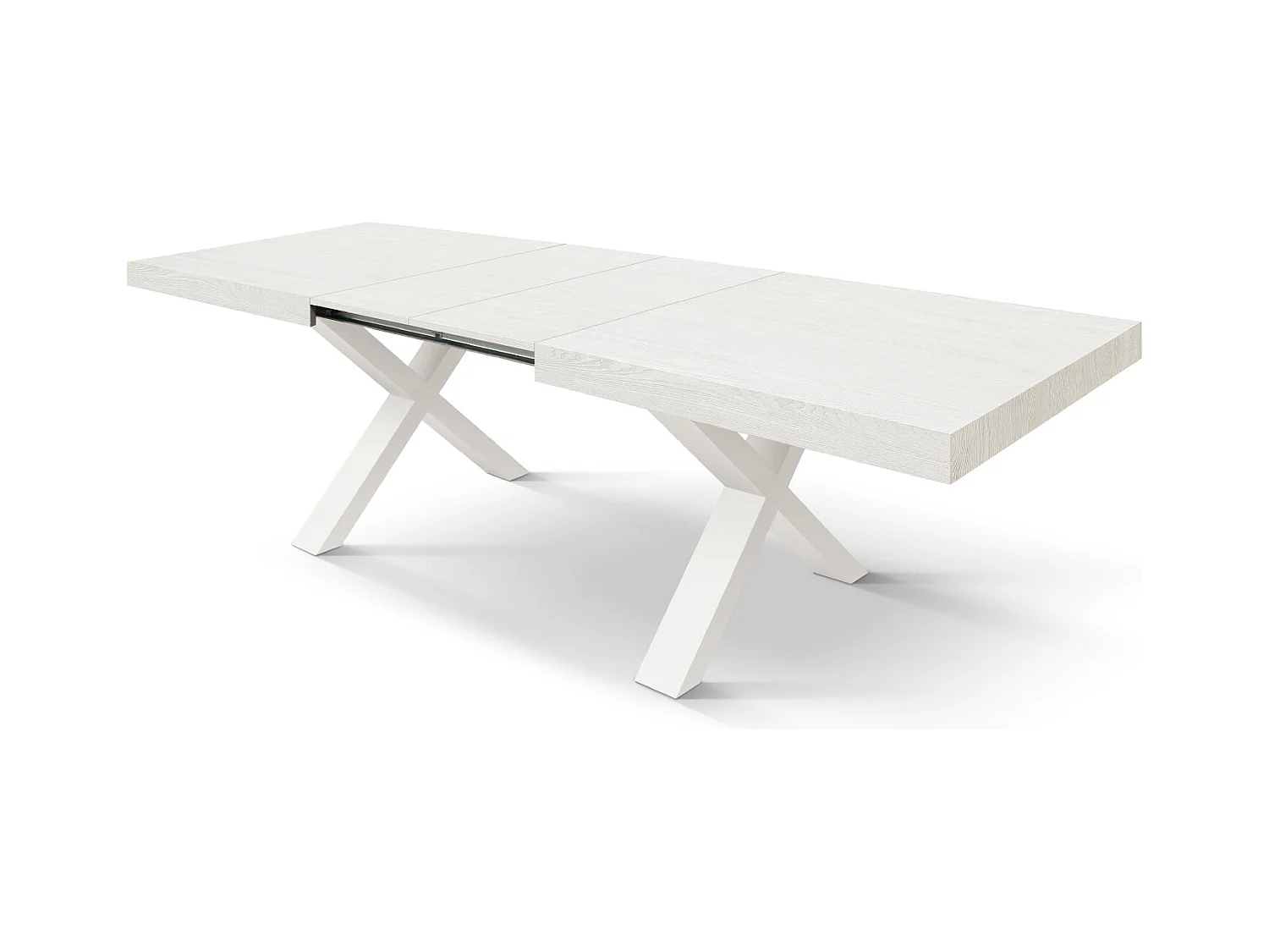 Tavolo Allungabile Nadir, Gambe Incrociate a X, Made in Italy, Basamento bianco, Bianco frassinato, 160x90x76 cm
